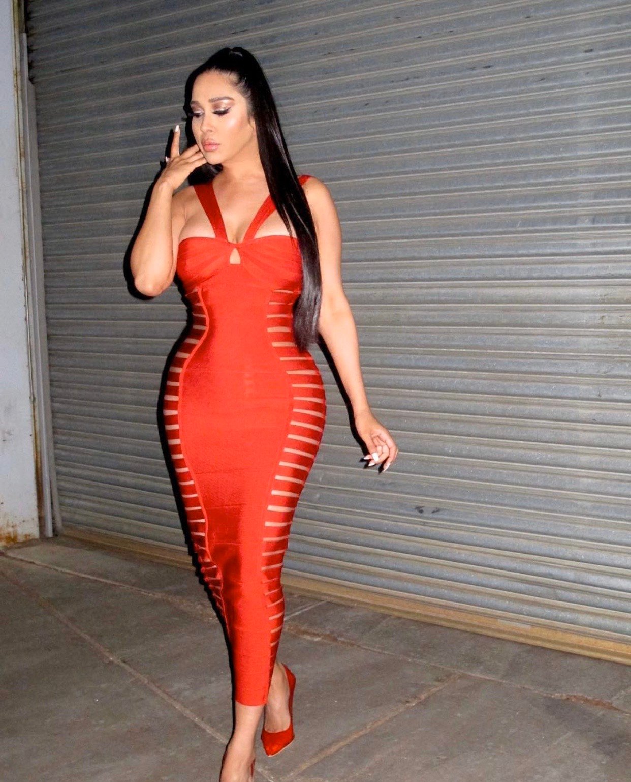 Image of RED BANDAGE CUTOUT MAXI DRESS (S/M)