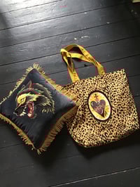 Image 9 of Black  or red Sacred Heart Bag with cheetah cotton fabric