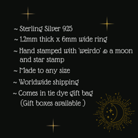Image 4 of Weirdo silver ring with star and moon stamp. Hand stamped silver 925 ring.
