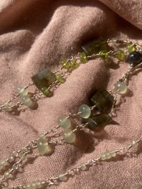 Image 2 of Natural Chalcedony Peridot Labradorite Mica Sterling Silver Asymmetrical Necklace