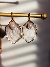 Image 1 of Oyster with Pearl Drop Polymer Clay Earrings, Handmade Jewelry 