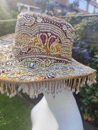 Image 3 of Dolly cowboy hat - recycled sari fabric yellow purple
