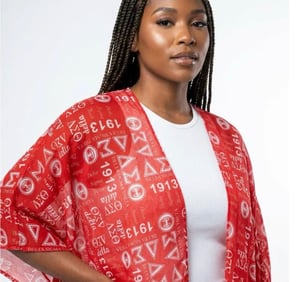 Image of DST Red and White Graphic Print Viscose Kimono