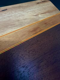 Image 2 of “Bar Board” Cutting Bloc Maple, Walnut, and Cherry with Red and Yellow Veneer