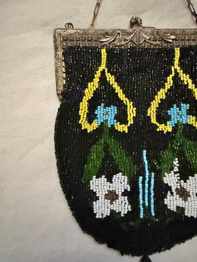 1920s hand beaded art deco bohemian purse bag glass