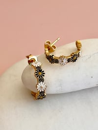 Image 3 of Black and White Daisy Hoops