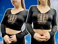 Image 2 of Slit Weave Long Sleeve Crop Top Made To Order