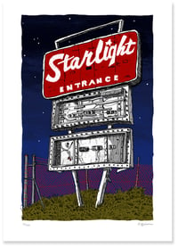 Image 1 of Starlight Drive-in sign at Night - Digital Print