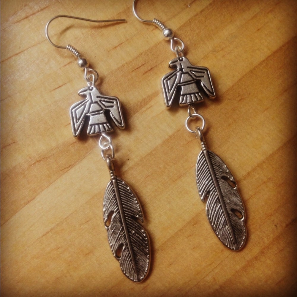 Thunderbird feather earrings / Hunter Gatherer Jewellery