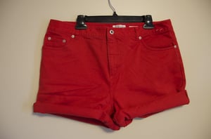 Image of Red Denim Shorts