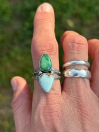 Image 2 of Sonoran Mountain Turquoise + Aloe Variscite Double-Stone Ring 
