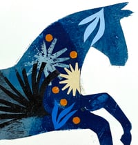 Image 3 of Bruce , a blue monoprinted horse with collage elements 