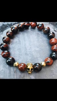 Warrior Ground – Mahogany Obsidian & Gold Skull Protection Bracelet