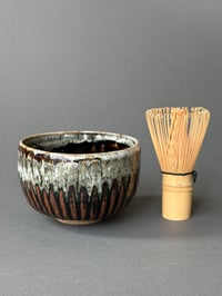 Image 5 of Fluted Chawan Tea Bowl in Tenmoku and Nuka Glazes