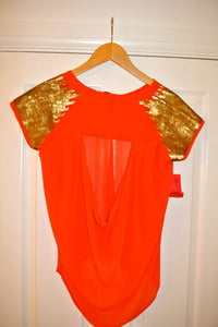 Image of Fun and Flirt Size Small - Coral chiffon sequinned backless top