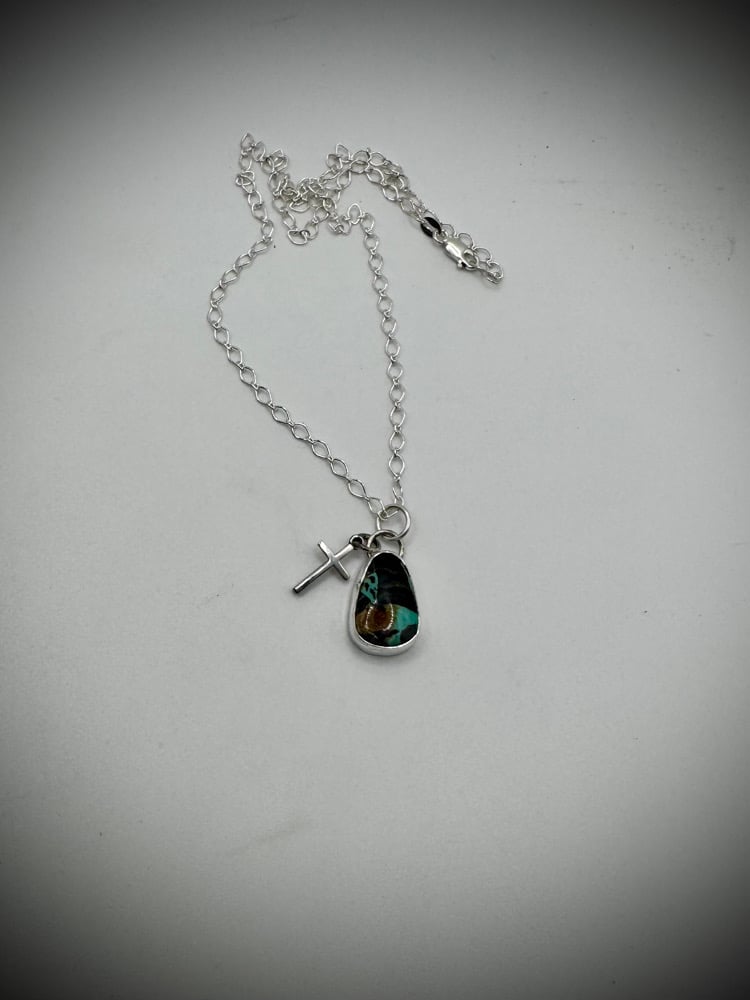 Image of Dainty Blackjack & Cross Necklace 🩵