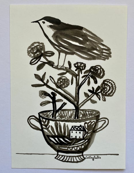 Image of rose tea - an original ink drawing 