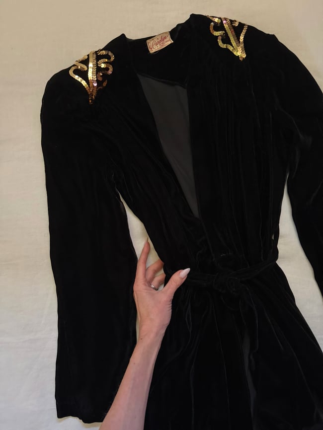 1940s old Hollywood silk rayon velvet regency black robe gown dress