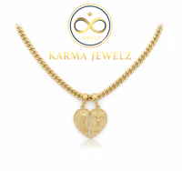 Image 1 of 18k Gold Plated/Stainless Steel Cuban Chain with Heart Pendant with Lady of Guadeloupe/Cross.