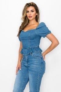 Image 2 of Peplum Denim Top