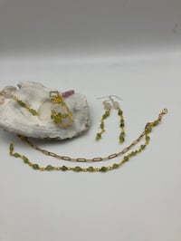 Image 2 of Peridot Clear Quartz Rosary Dangling Earrings | • Clarity • Joy