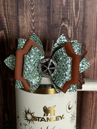 Image 1 of Western Themed Teal Tumbler Straw Topper Bow