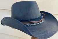 Image 3 of Dark Blue Cowboy Hat Leather, Bead & Silver Pendant Band 