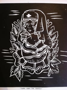 Image of "Flash from the bowery" Lino print