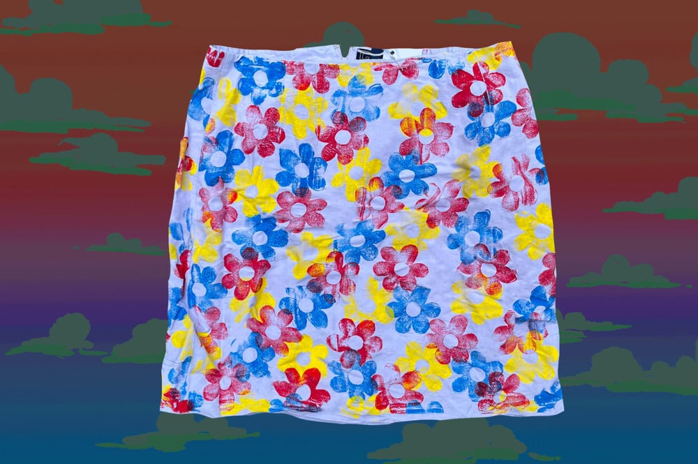 Image of READY TO SHIP multi-color daisy print pencil skirts- sizes 14 or 8 