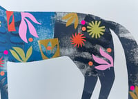 Image 3 of Blue and pink mono printed horse with added collage 