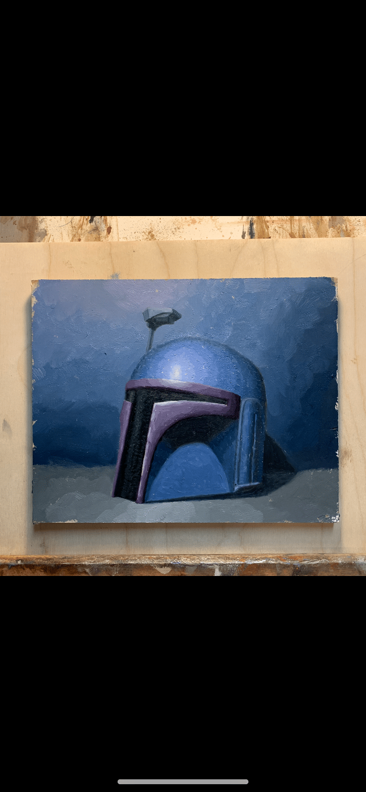 Image of Death Watch Mandolorian Helmet - Original Oil Painting