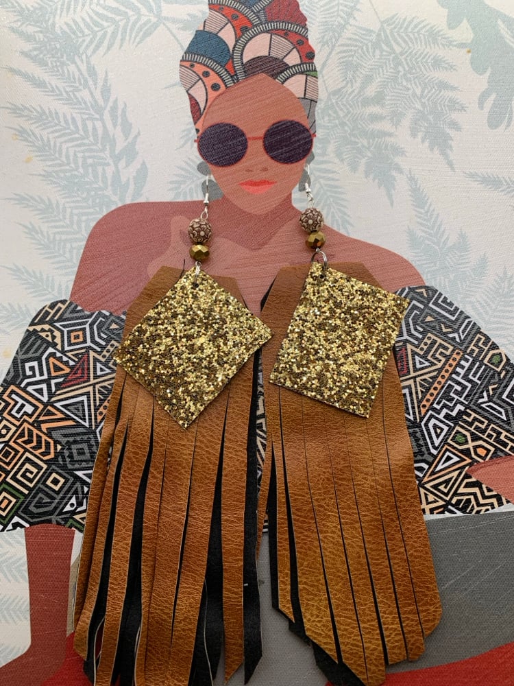 Image of Leather /Gold Earrings