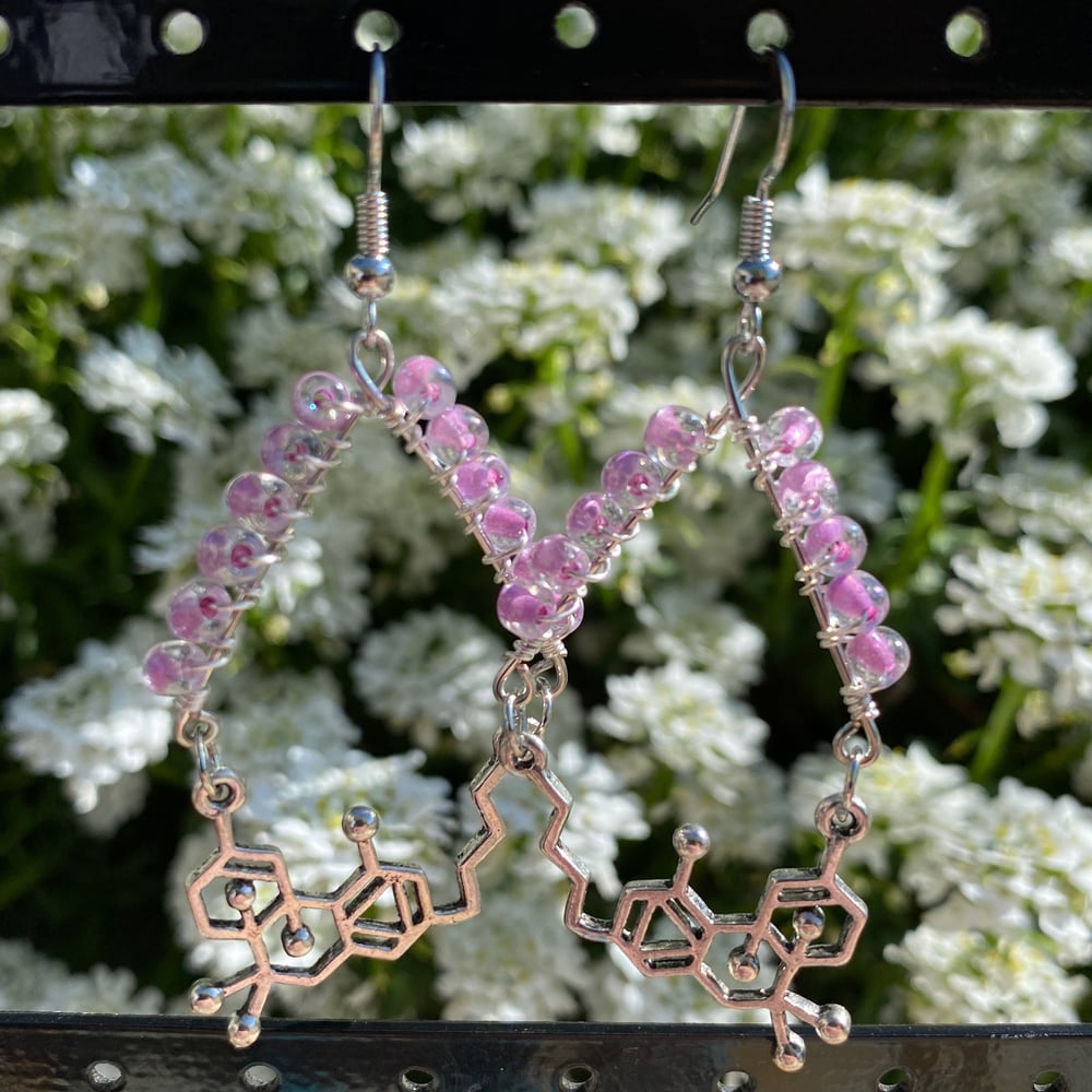 Image of purple thc chemical formula earrings