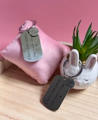 Image 3 of Personalised 'I love you mum' metal laser engraved keyrings