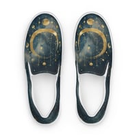 Image 2 of Blue and Gold Celestial Moons Design Men’s Slip-On Canvas Shoes