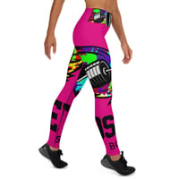 Image 2 of BOSSFITTED Neon Pink and Colorful Logo AOP Yoga Leggings