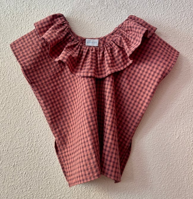 DARK PINK VICHY SEERSUCKER HUIPIL WITH RUFFLE