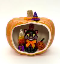 Image 1 of Retro Halloween Cat in Pumpkin