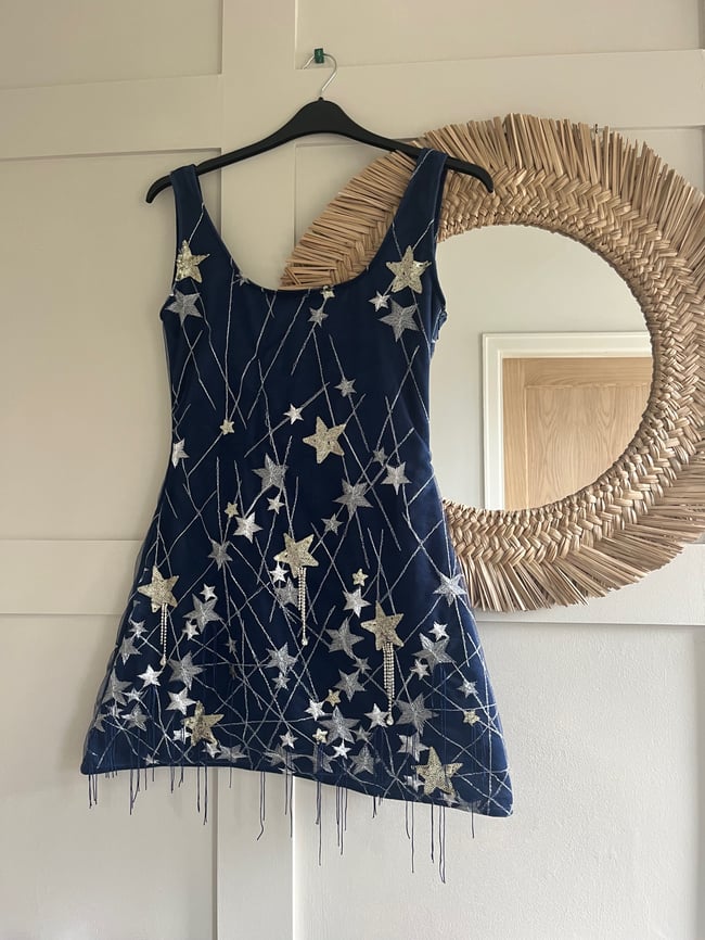 The Starry Night Dress. Star Embellished Tulle Navy Velvet Dress