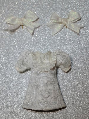 Image of Lounging Linda ~ White Christmas Lace Dress, Sleep Mask, HairBows