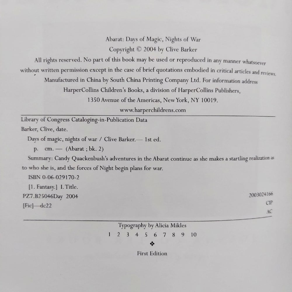 Arabat: Days of Magic, Nights of War, by Clive Barker - SIGNED bookplate