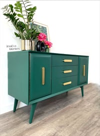 Image 4 of Vintage Retro Lebus sideboard with drawers / tv cabinet painted in dark green