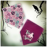 Image 1 of Pink Skulls and Hearts and Too Cute Too Spook Reversible Halloween Dog Bandana