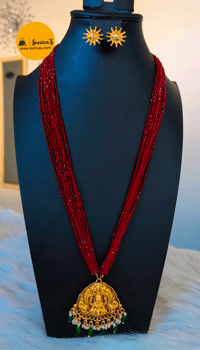 Image 1 of THJ_9910-Hydrocrystral Temple Jewelry Necklace Set Featuring Goddess Laxmi