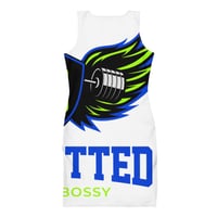 Image 1 of BossFitted White Neon Green and Blue Sublimation Cut & Sew Dress