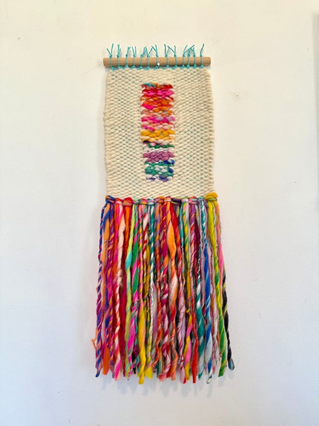 Rainbows and rectangles. Woven wall hanging.