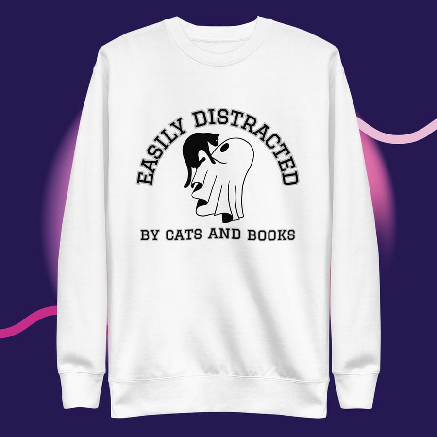 Image of Easily distracted by cats & books ghost & kitty Unisex Premium Sweatshirt