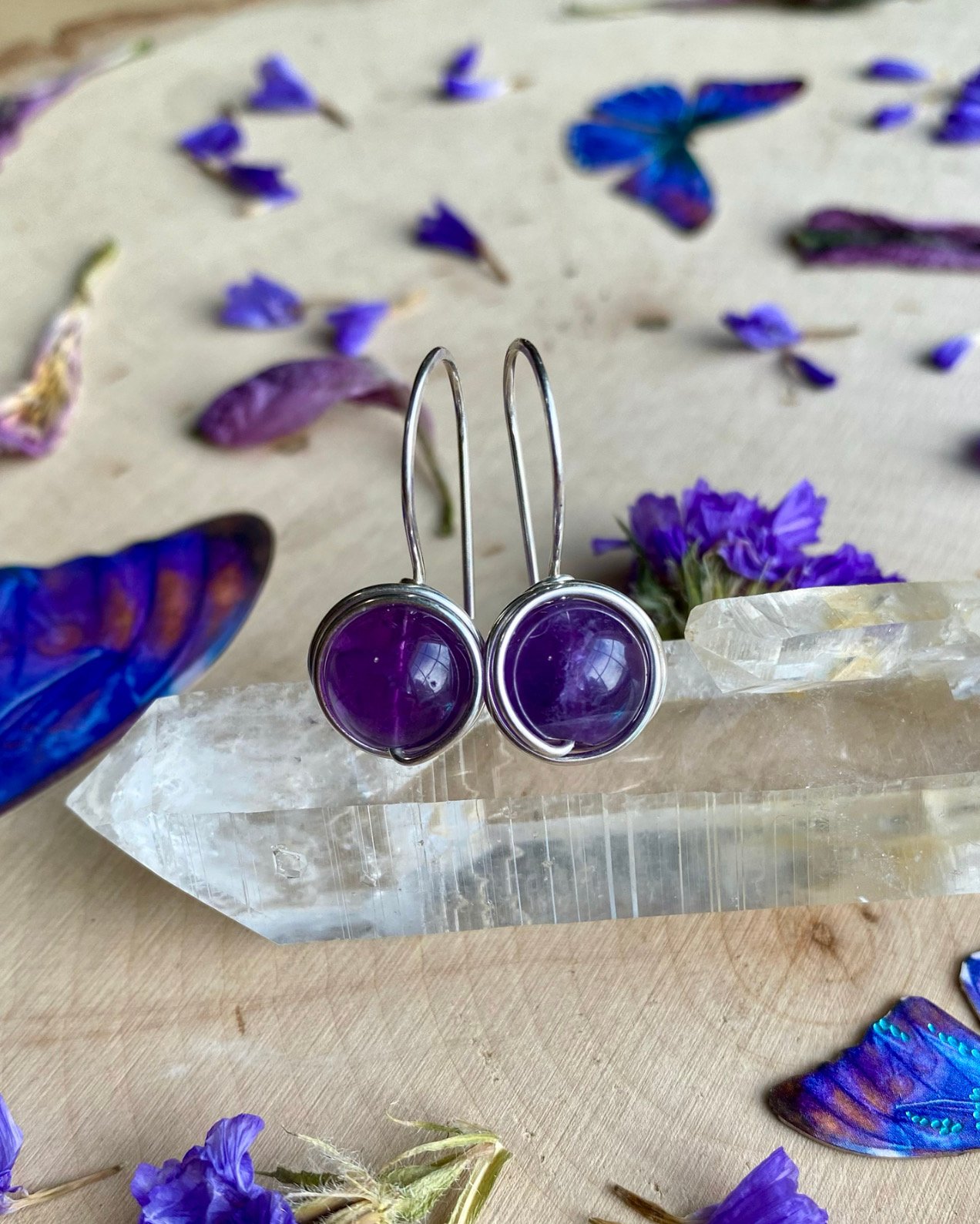 Vintage Sterling Silver & Natural Amethyst Kidney Wire Back Drop Earrings |  eBay