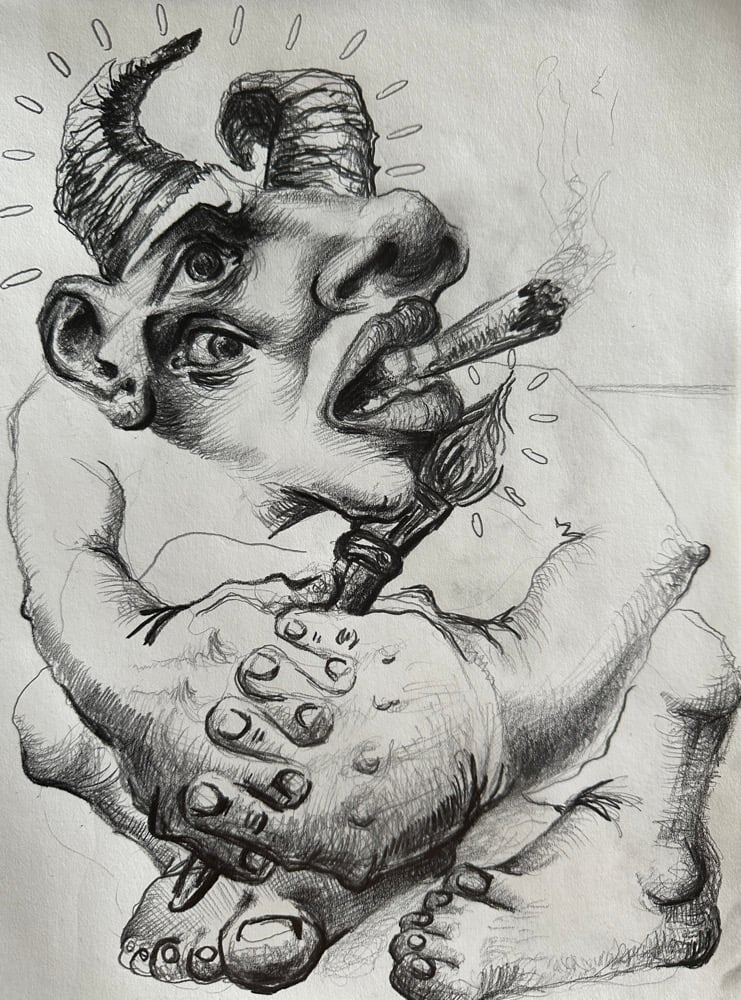 Image of “ONLY GOATS HAVE HORNS LIKE THIS” drawing