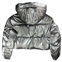 Image 4 of Zara Wind Protection Cropped Silver Puffer Jacket (Women’s M)